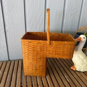 Woven Rattan Stair Basket Step Rustic Tan Handle Cottagecore Granny Vintage Boho